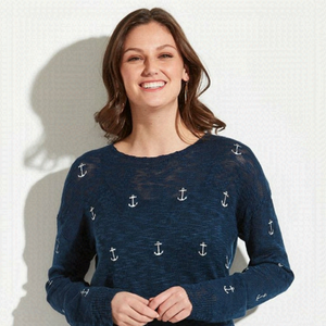 Mia and Tess Women's Nautical Anchor Sweater Size S Beachy, Cottagecore